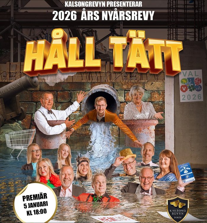 Affischen för Håll Tätt – Kalsongrevyns nyårsrevy 2026.